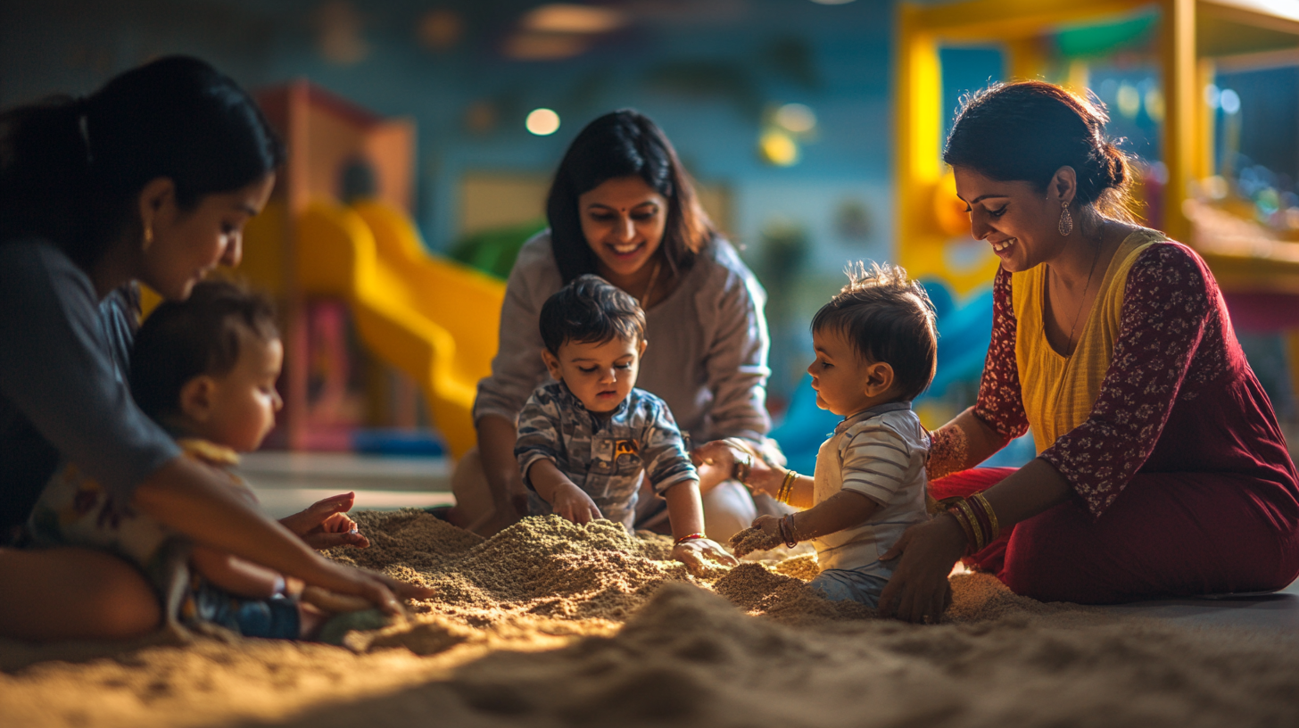 kid and mothers playing at sandpit