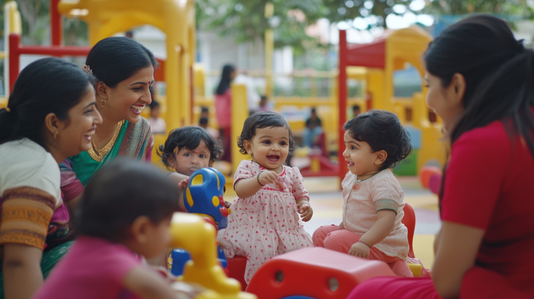 kids and mothers are playing